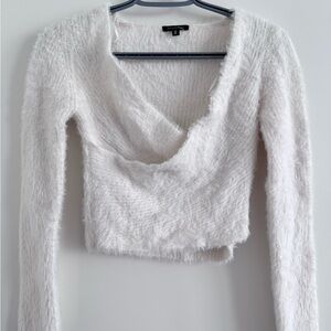 White Fuzzy Long Sleeve Sweater